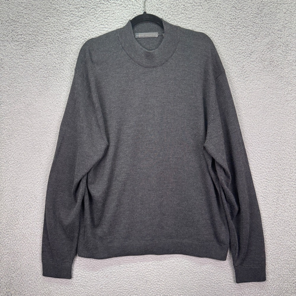 Robert Barakett Sweater Mens XXL Charcoal Grey Merino Silk Cashmere Quiet Luxury
